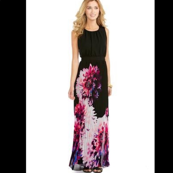 Cato Dresses & Skirts - Cato Black Pleated Floral Maxi Dress